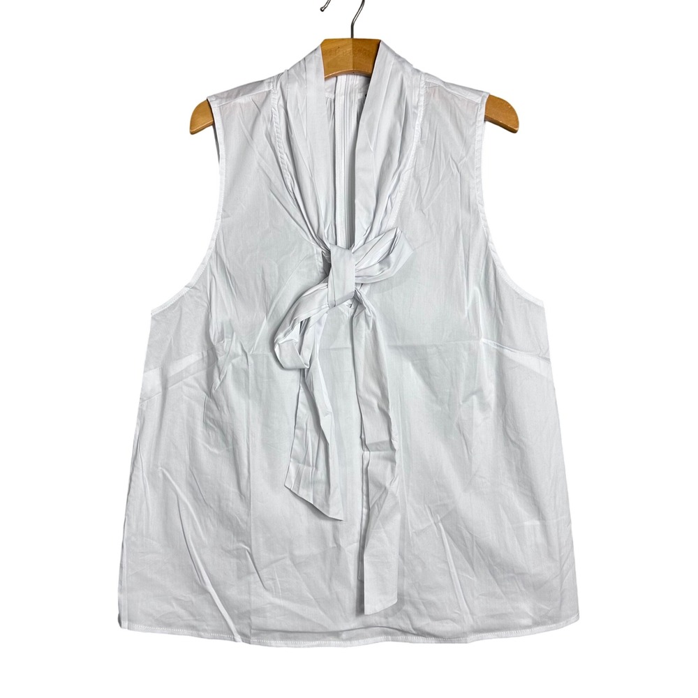 Sunday in Brooklyn Anthropologie Sleeveless Tie Neck Blouse White M Cotton Blend